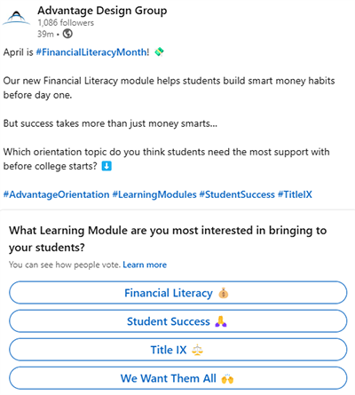 Choosing new Learnning Modules in Linkedin Poll